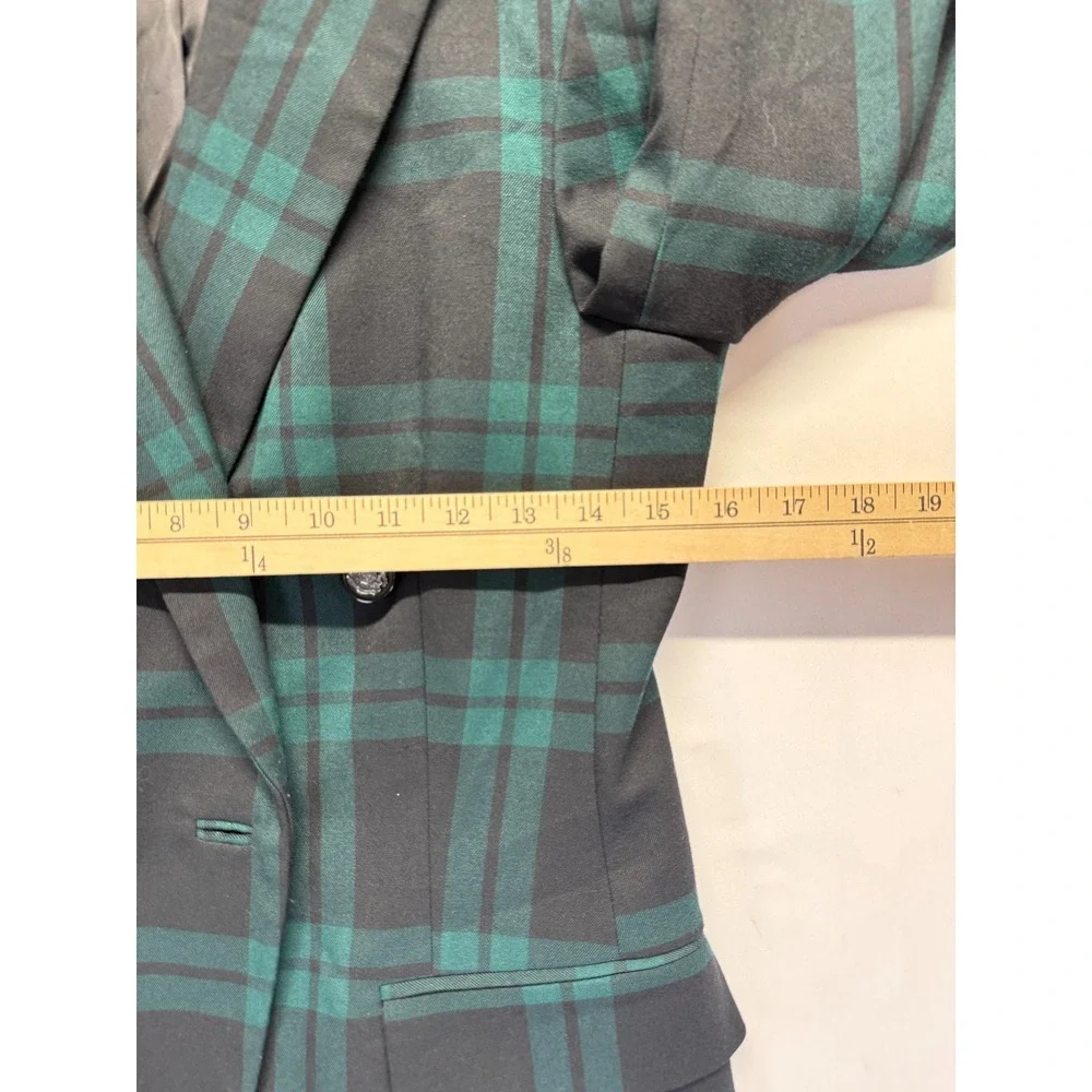 Antonio Melani‎ Blazer Jacket Womens 4 Green Black Plaid Double Breasted Formal